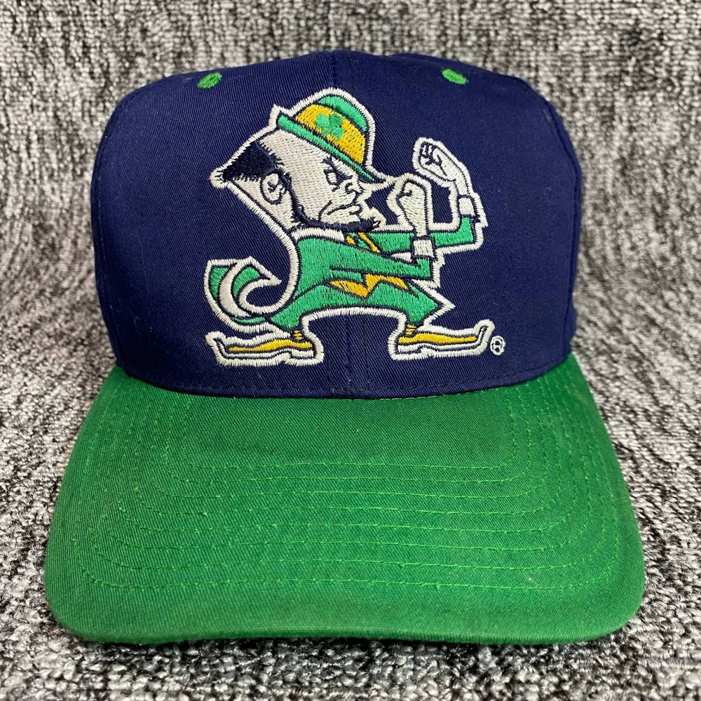 Vtg US Headwear Notre Dame Fighting Irish Snapback Hat Cap Blue Green Leprechaun